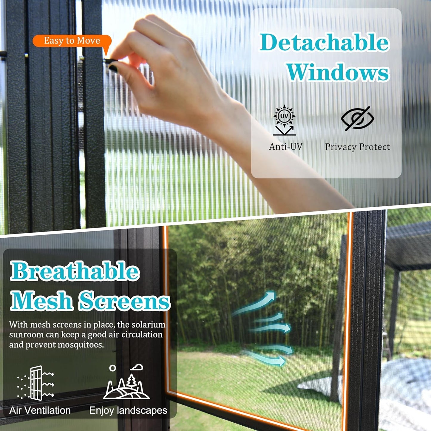 10x12FT All Season Aluminum Sunroom with Detachable Windows