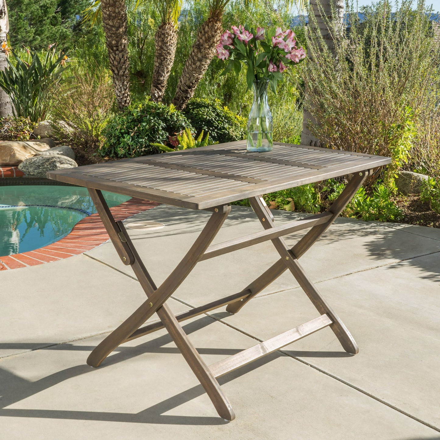Blissique Outdoor Foldable Wood Dining Table With Slat Design
