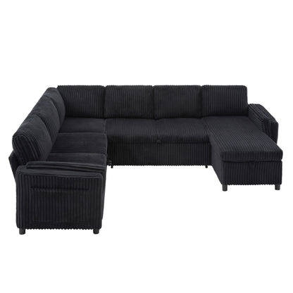Convertible U-Shaped Sectional Sofa Bed With USB Ports And Storage