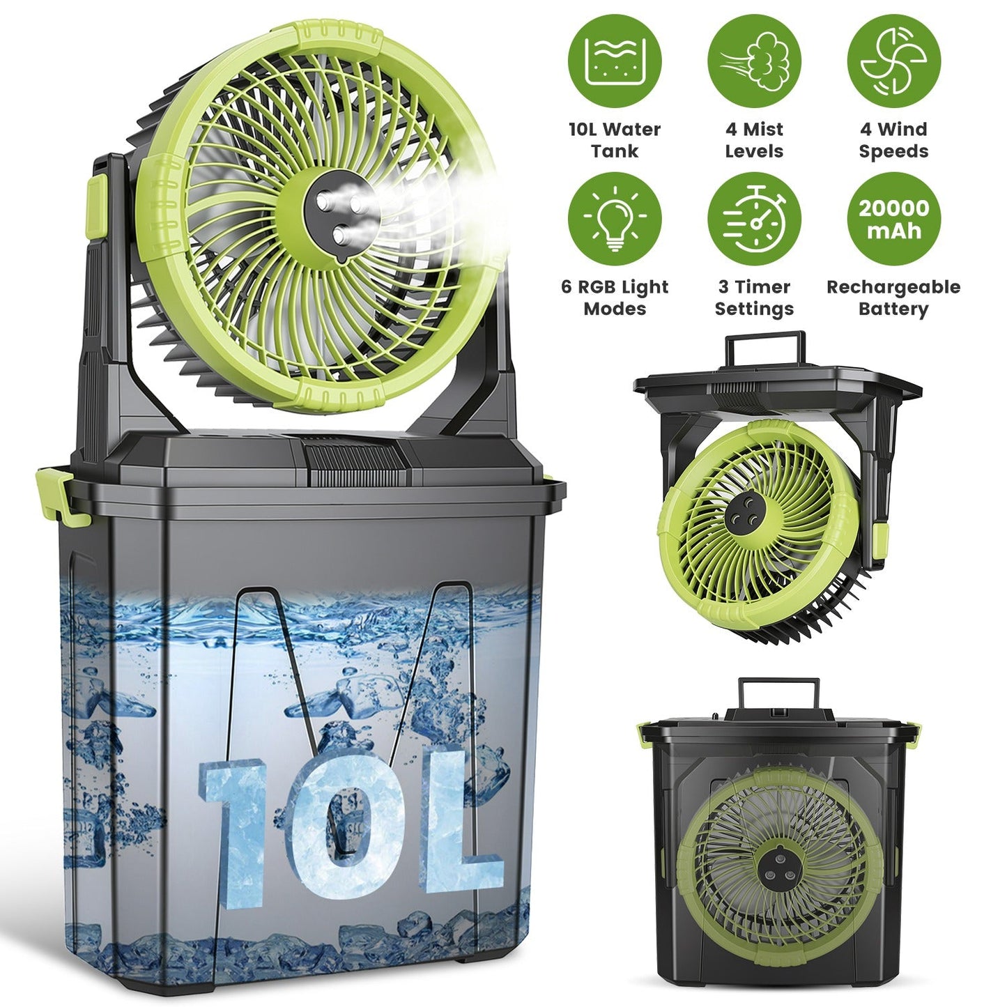 Portable Misting Fan with 10L Bucket & 20000mAh Battery