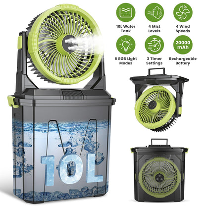 Portable Misting Fan with 10L Bucket & 20000mAh Battery