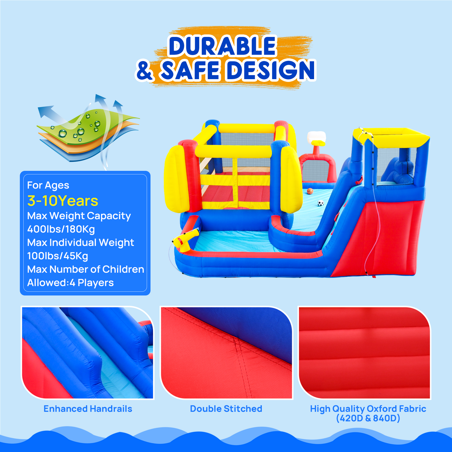 7 in 1 Inflatable Slide Water Park for Kids