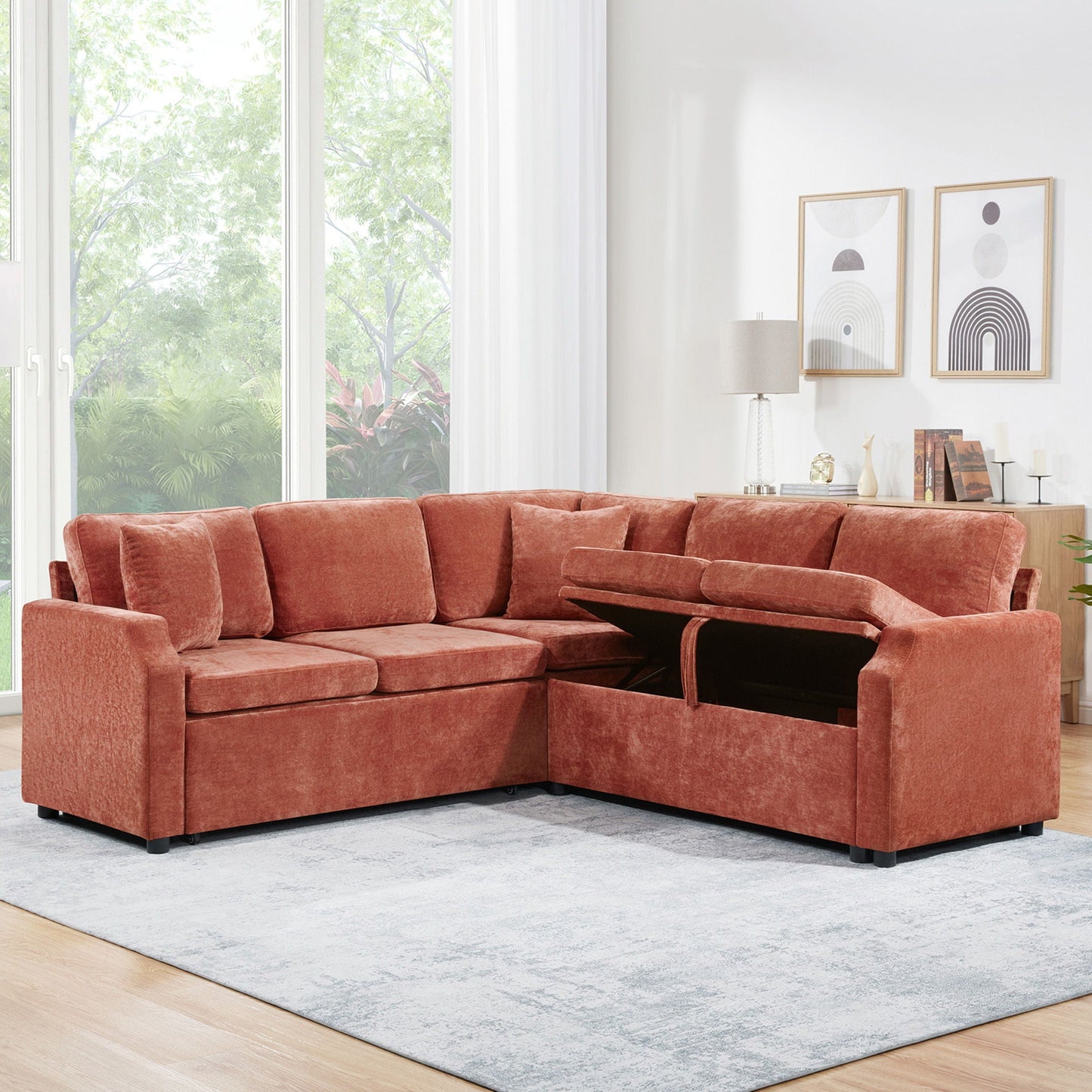 Modern L Shaped Sectional Sofa Bed With Hidden Storage Upholstery