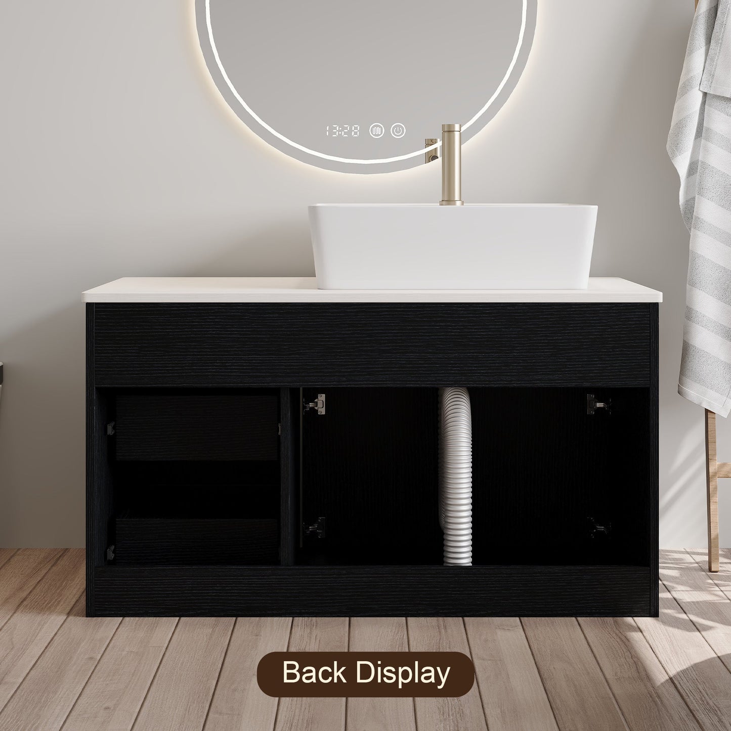 36" Wall-Mounted Bathroom Vanity with Vessel Ceramic Sink & Plywood Countertop