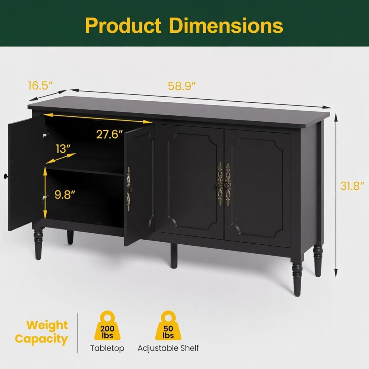 Vintage Buffet Cabinet With Adjustable Shelves