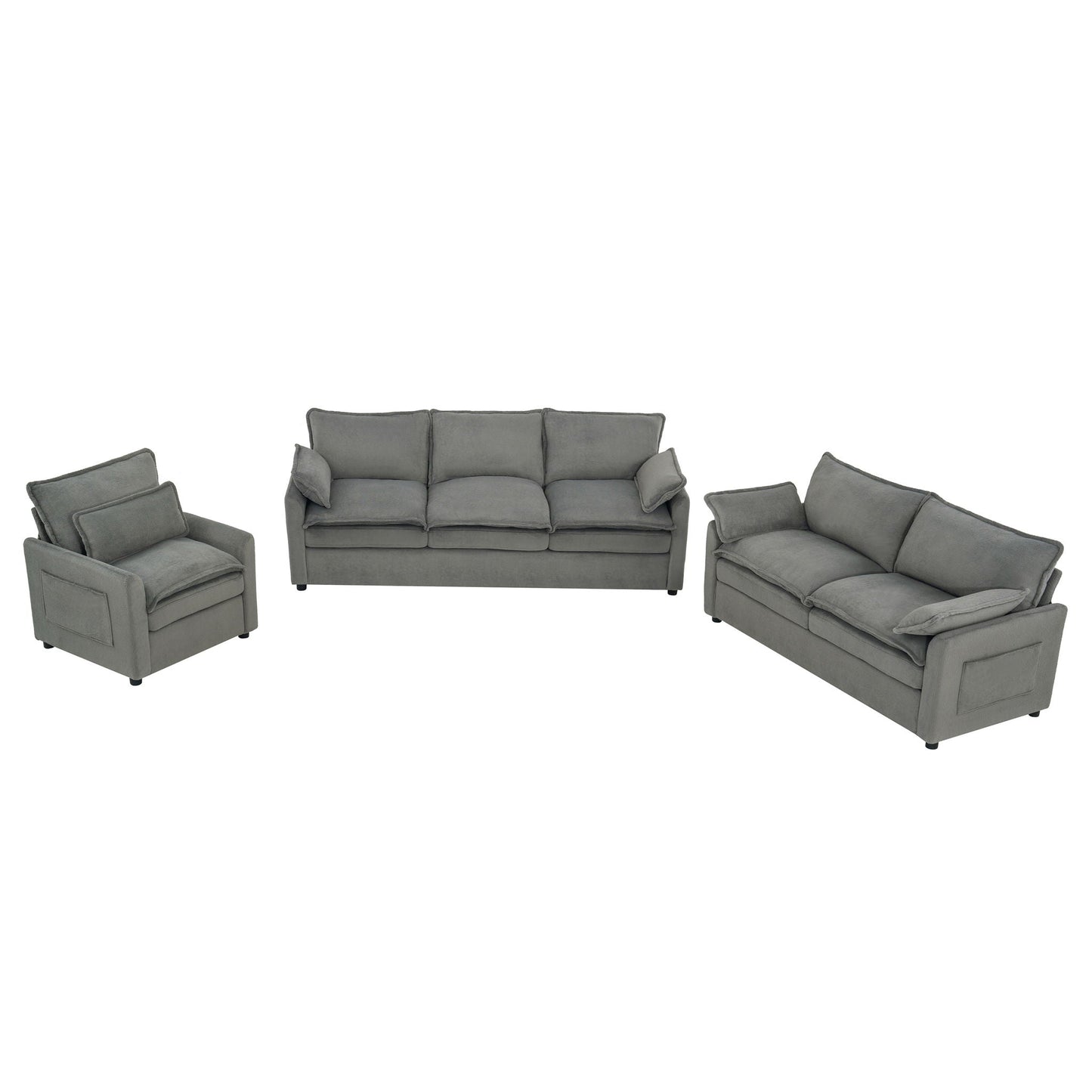 Modern Sofa Set With Double Layer Cushion And Side Storage Pockets