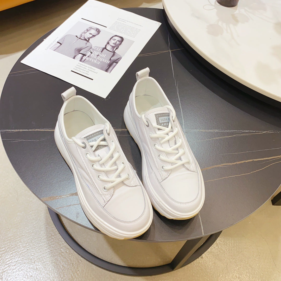 Cowhide Sponge Cake Platform White Shoes Women