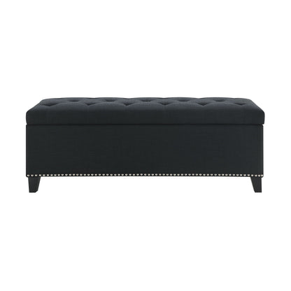 Button-Tufted Storage Ottoman With Safety Close Hinge