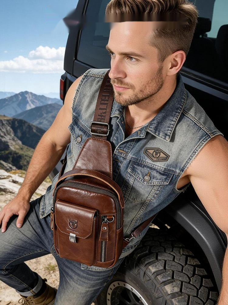 Mens Cowhide Shoulder Crossbody Bag