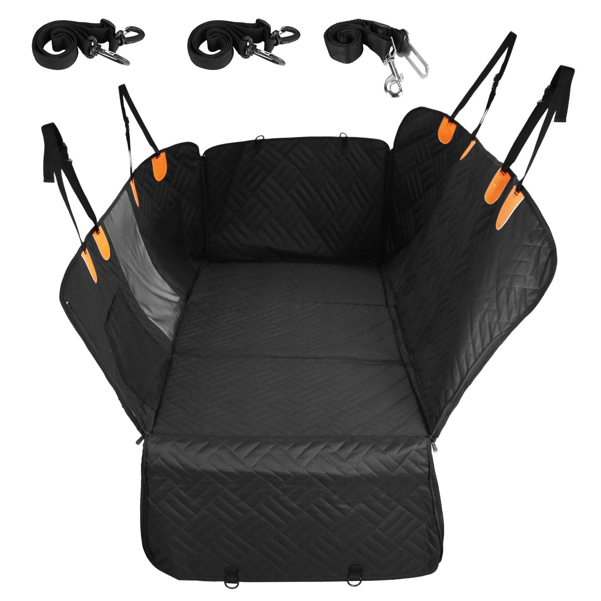 Dog Car Seat Cover For Back Seat Waterproof Oxford Cloth Seat Cover Hammock Non-Slip Scratchproof Back Seat Extender with Side Flap Mesh Window Storag