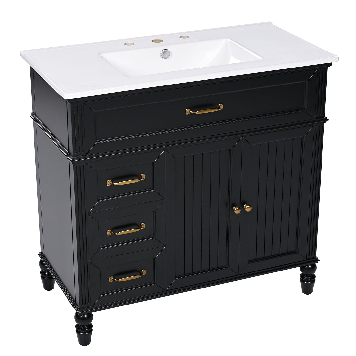 Bathroom Vanity With Sink, 2 Doors 2 Drawers, Freestanding Design