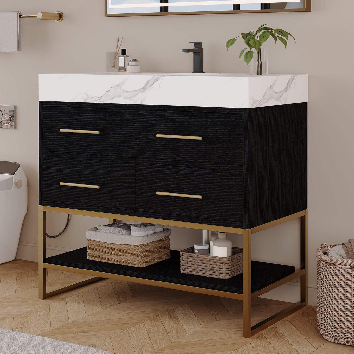 36" Artificial Stone Bathroom Vanity with Ceramic Sink