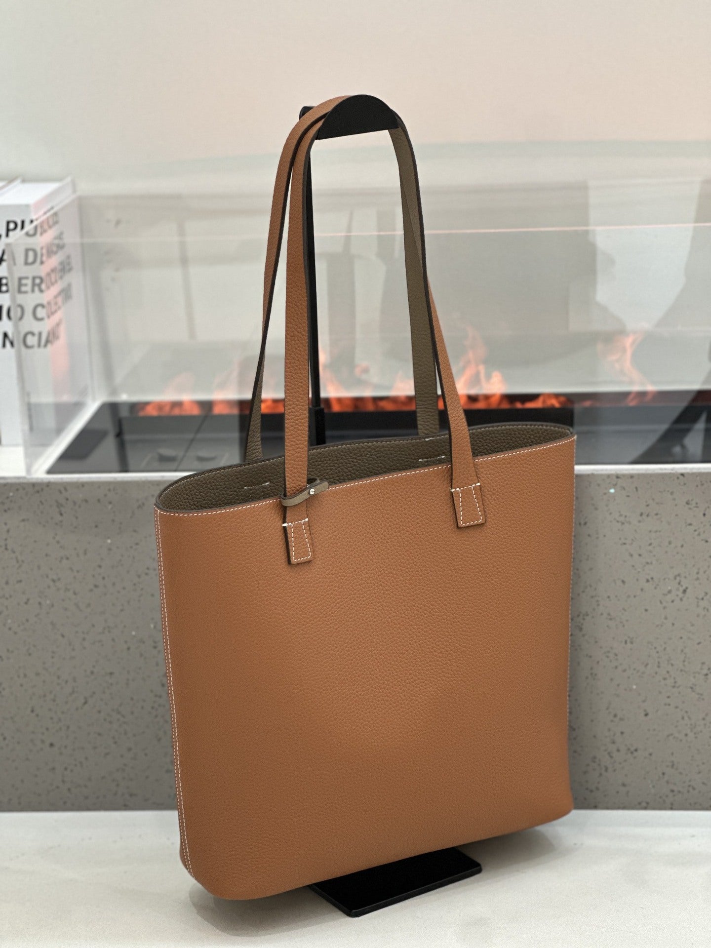 2026 New Korean Style Double-Sided Shoulder Bag TC Top Layer Cowhide Bucket Bag Large Capacity Open-Top Underarm Bag