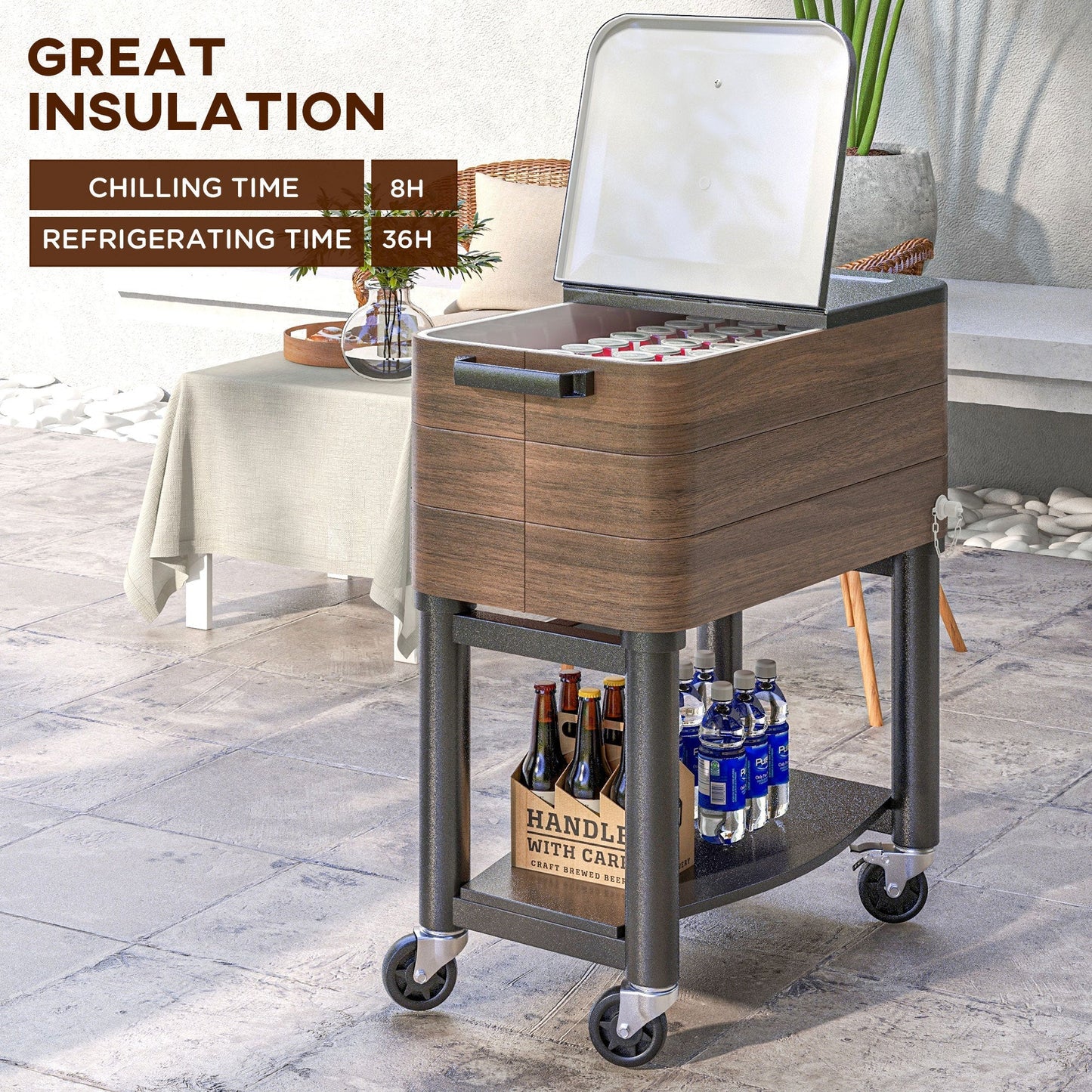 Outsunny Outdoor Cooler Cart, Rolling Beverage Ice Chest