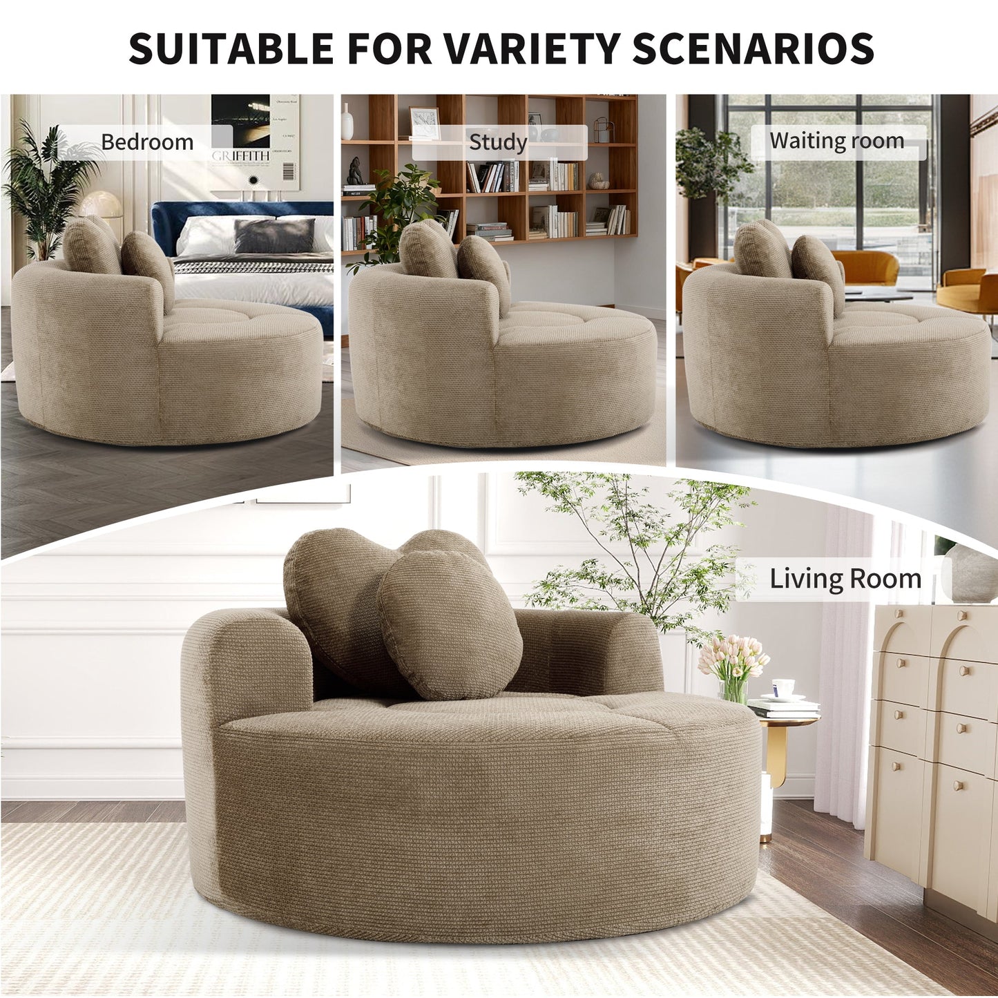 Round Sofa Bed with Memory Foam Sectional Couch for Living Room