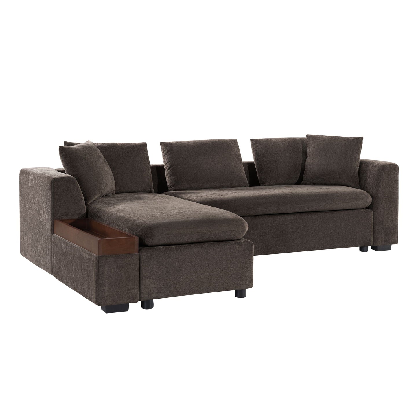Modern L Shaped Sectional Sofa With Upholstery And Wooden Storage