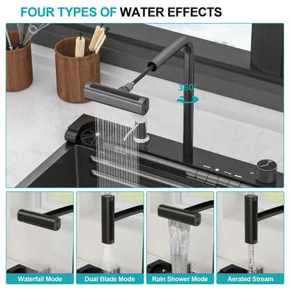 30" Single Bowl Kitchen Sink With Smart LED Faucet