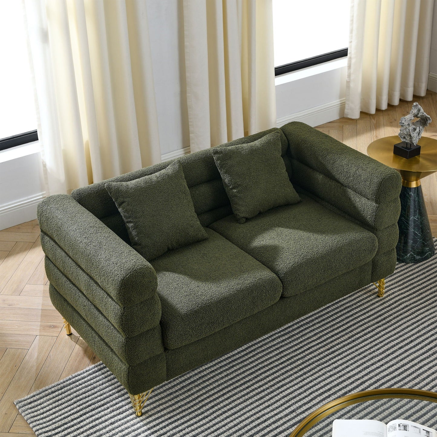 Oversized 2 Seater Sectional Sofa With Deep Seating And 2 Pillows