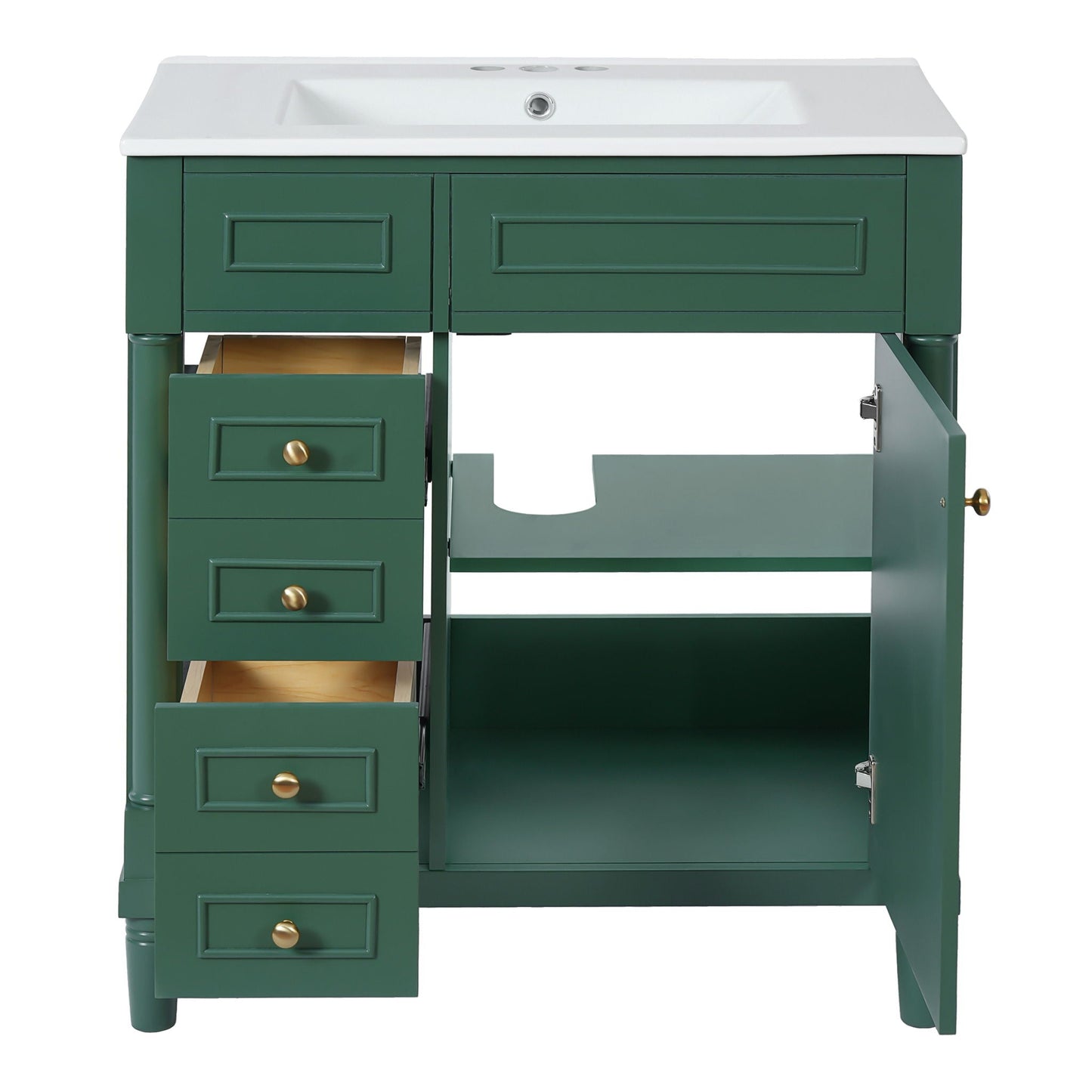 Bathroom Vanity With Sink, Freestanding Storage Cabinet & 2 Drawers And Soft Closing Door, Solid Legs, Frame, Basin,