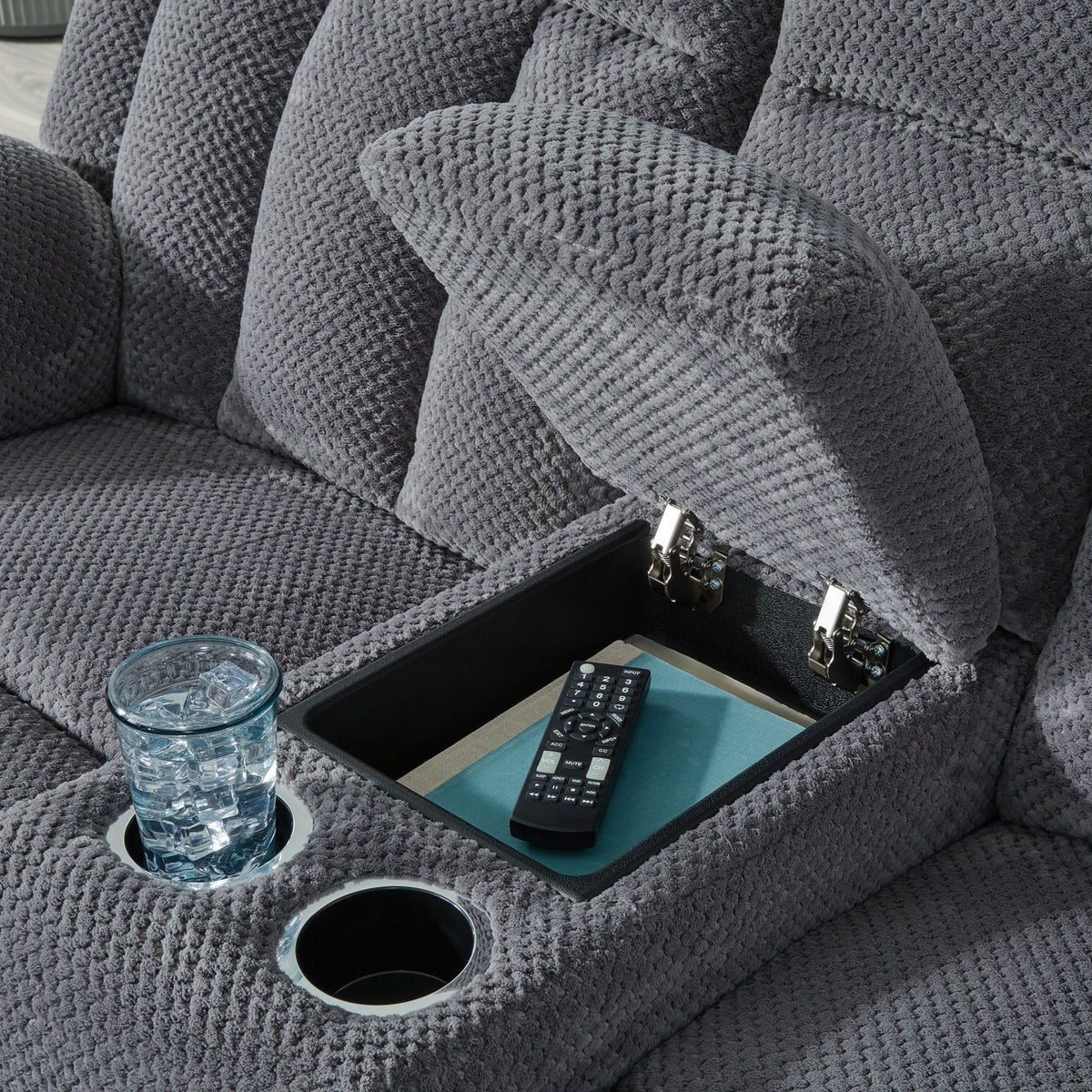 Observation - Double Reclining Power Loveseat With Console - Steel