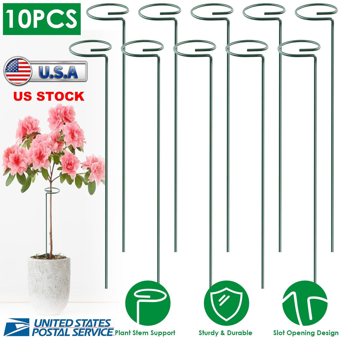 10 Packs 16in Plant Support Stakes Garden Flower Single Stem Support Stake Iron Plant Cage Support Ring For Tomatoes Orchid Lily Peony Rose Flower Ama