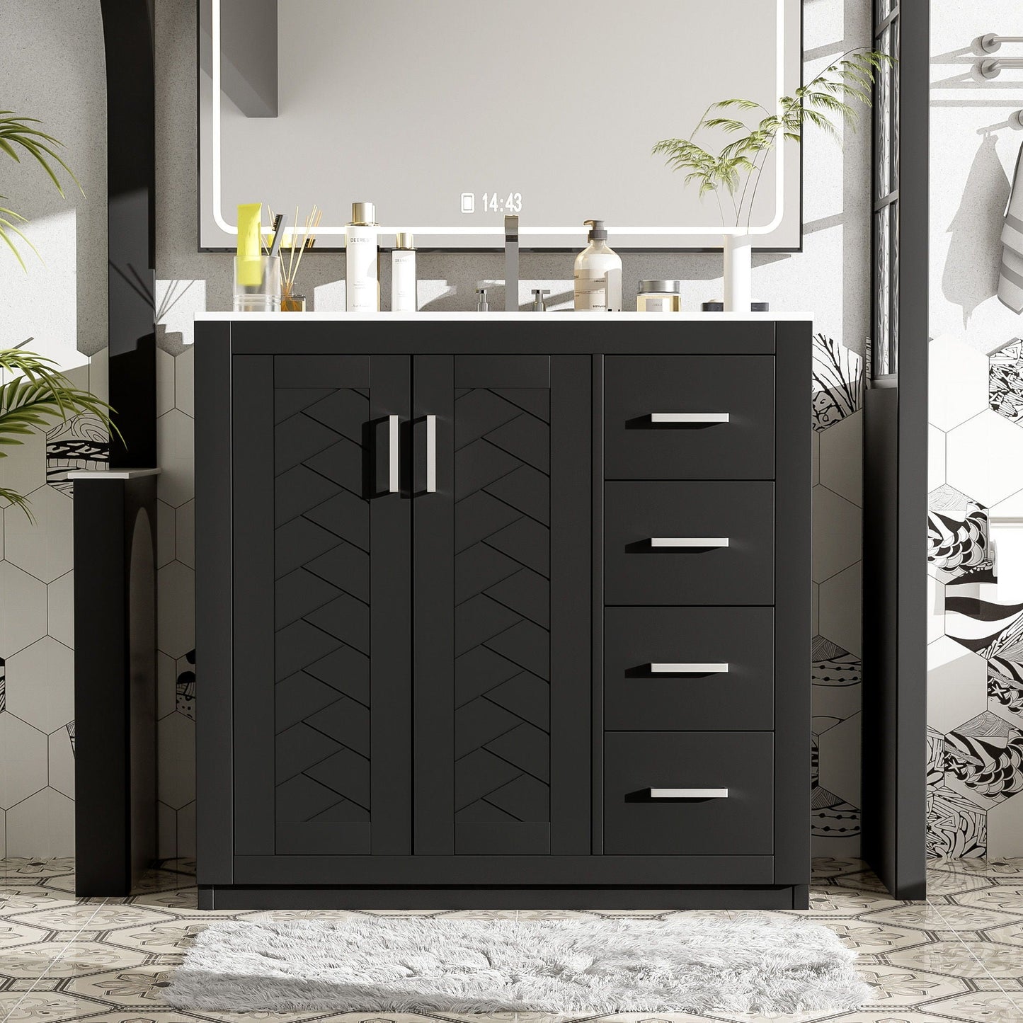 Retro Style Bathroom Vanity, 3 Drawers & Soft Closing Doors