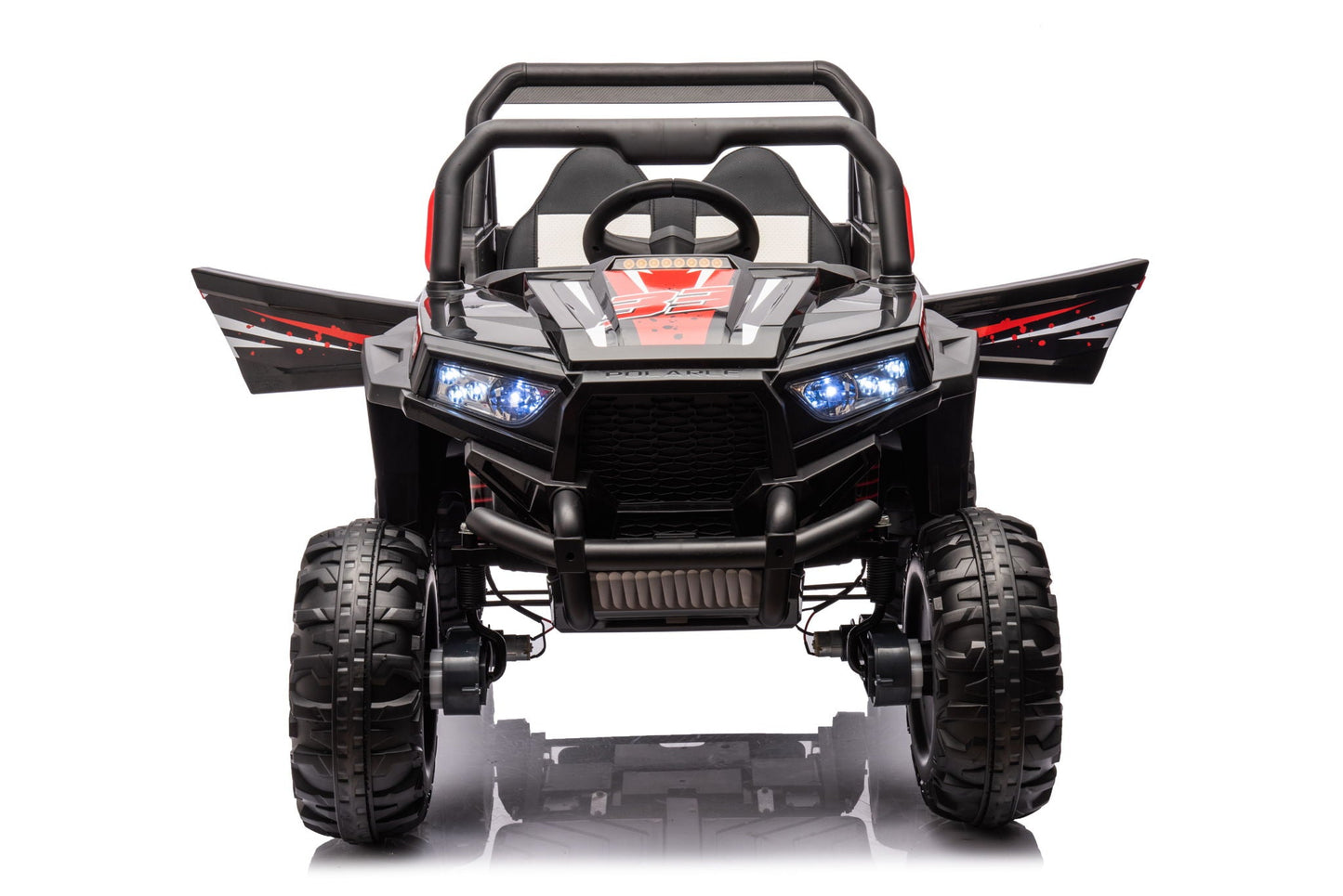 12V7A*1 30W*4 Four-Wheel Drive Seat One Button Start, Forward And Backward, High And Low Speed, Music, Front Light, Power Display, Two Doors Can Open, 2.4G R / C, Seat Belt Four Wheel Absorber