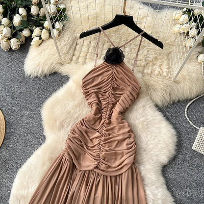 Fashionista Halter Neck Dress – Asymmetrical Ruched Bodycon Maxi, Resort Slim-Fit Gown