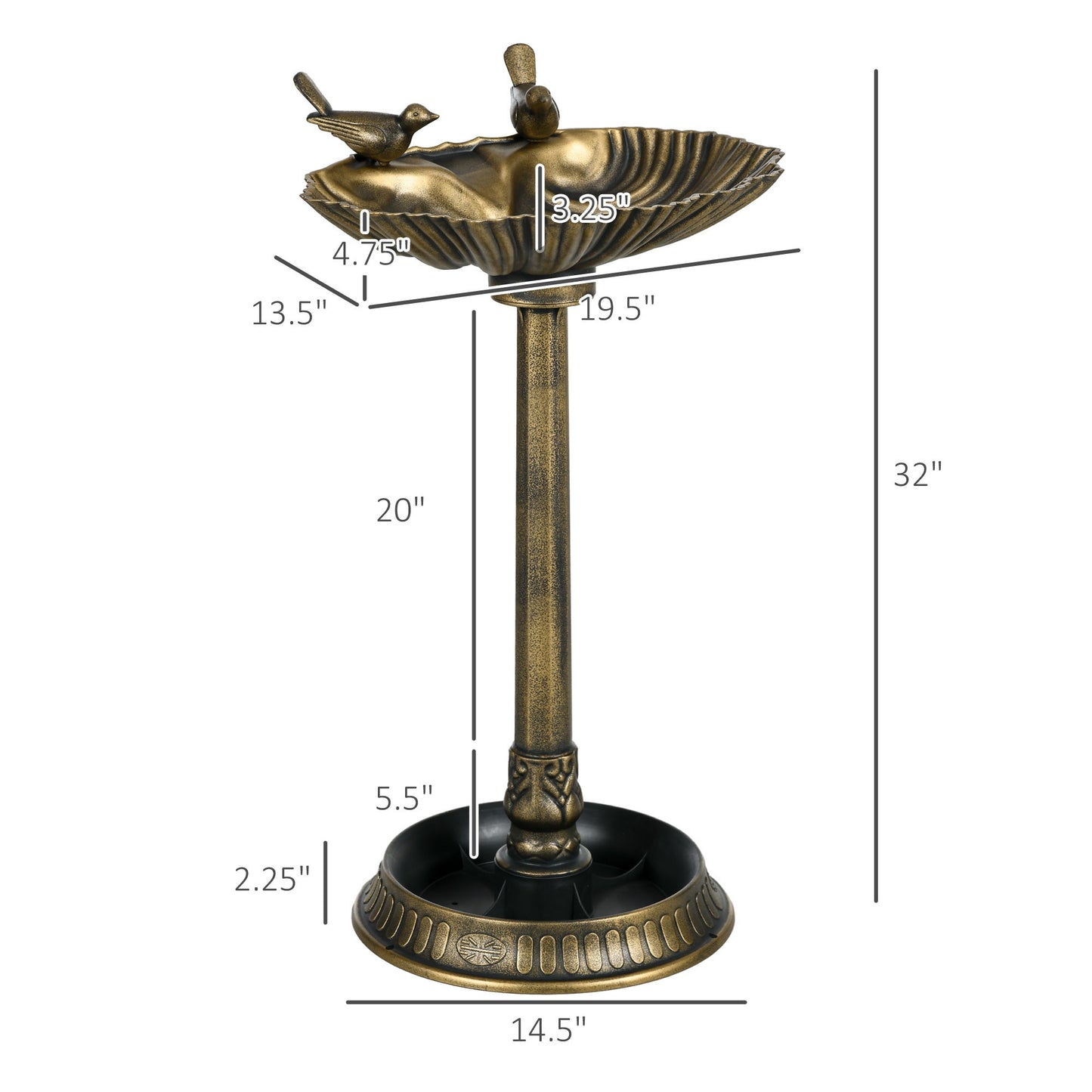 Outsunny 32' Antique Bird Bath with Pedestal Flower Planter Base