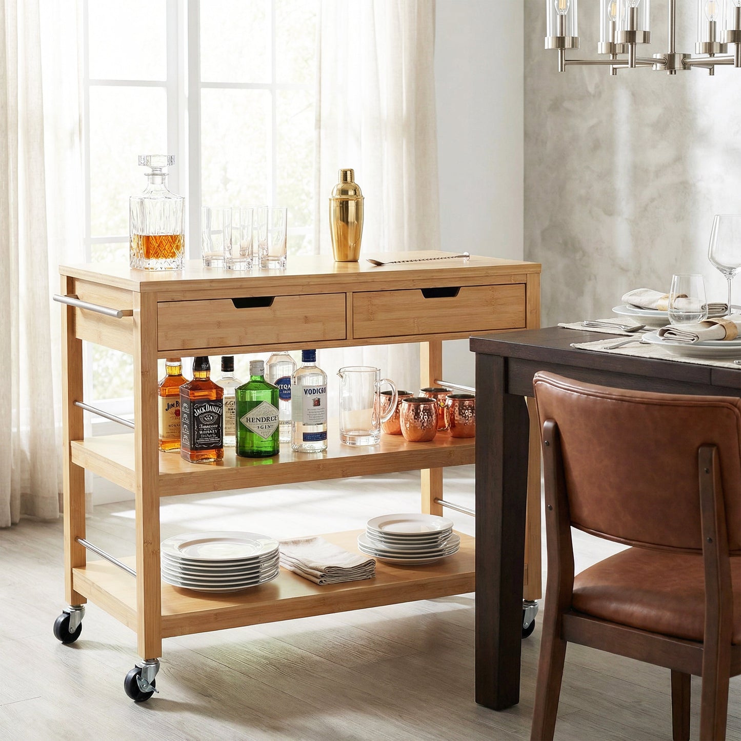 Indoor Multifunctional Bamboo Kitchen Cart
