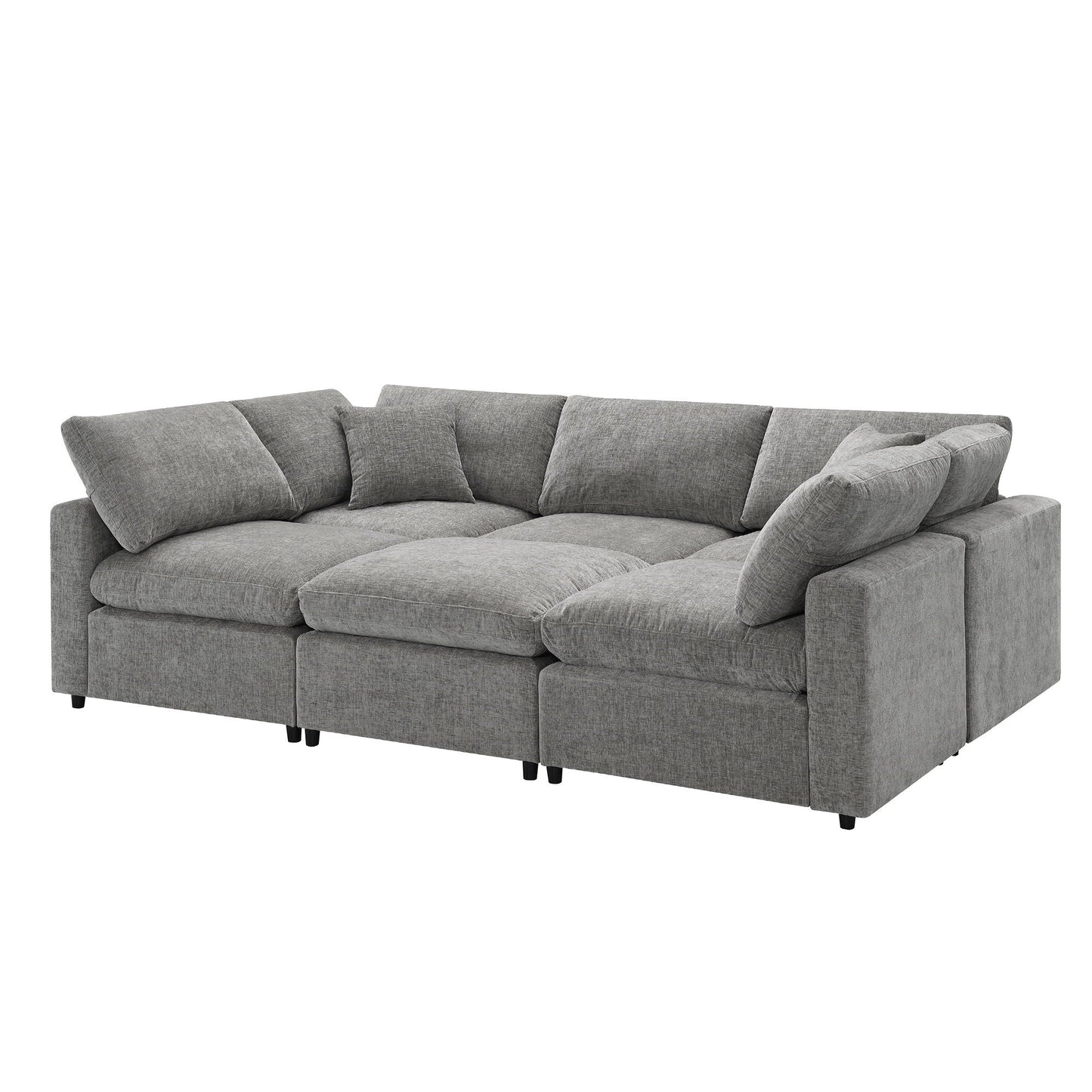 Modern Modular Cloud Sofa Bed, 6 Seat Sectional Couch Set With Ottoman, Free Combination, Convertible U Shaped Sleeper Sofa For Living Room