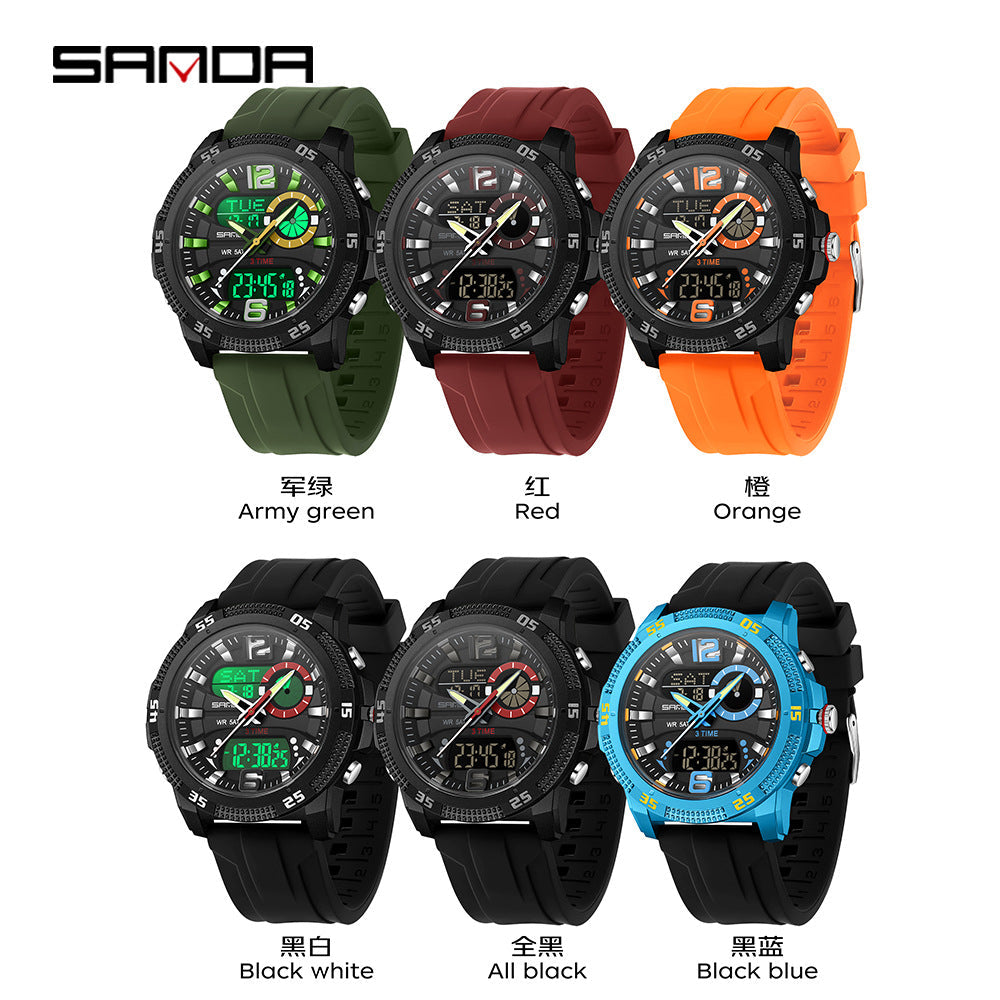 SANDA Mens Electronic Watch Youth Alarm Clock Luminous Sporty
