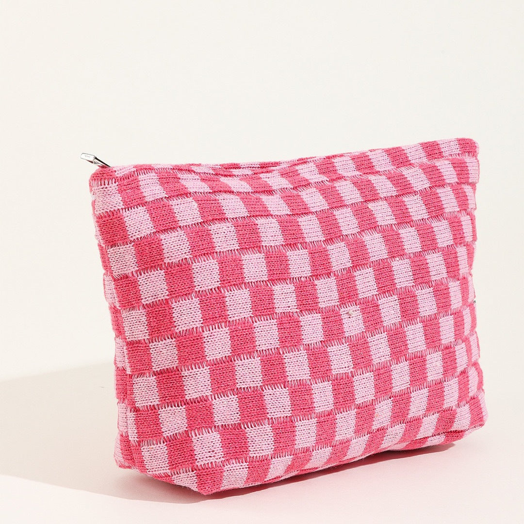 Large-capacity Yarn Checkerboard Makeup Bag