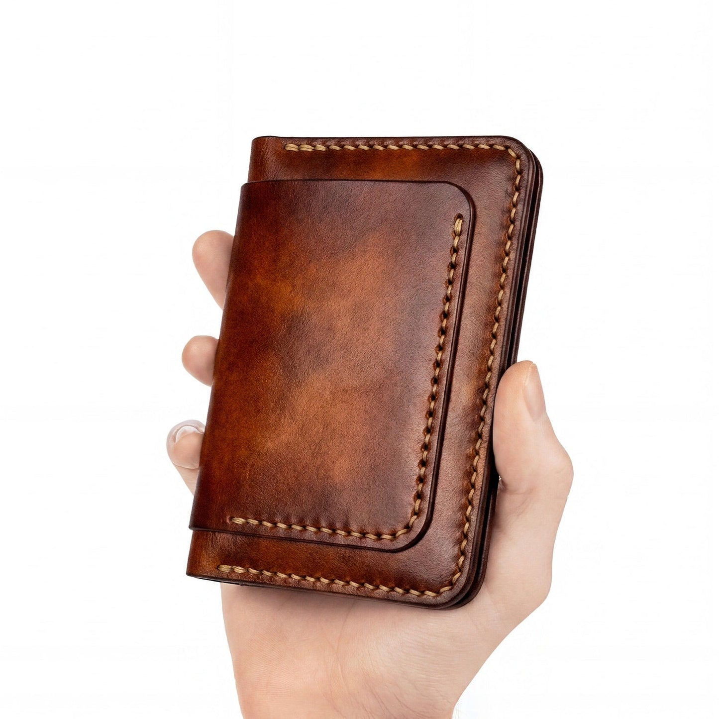 Handmade Men's Wallet With Card Slots And Passport Holder Made Of Top-grain Cowhide.