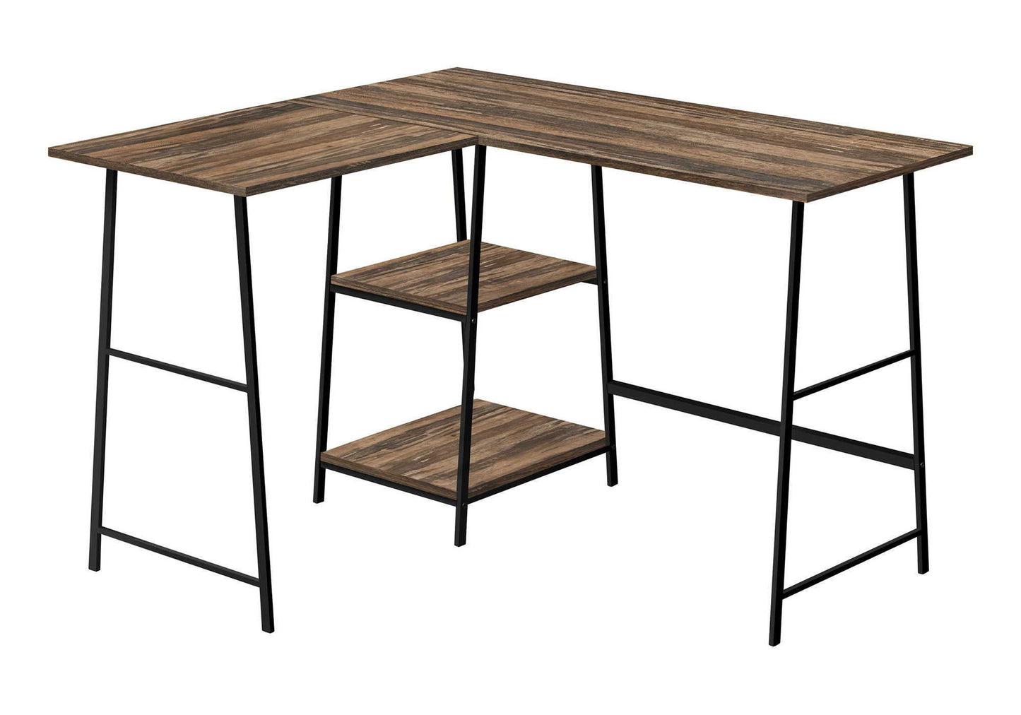 Contemporary L-Shape Computer Desk with Storage Shelves - Brown