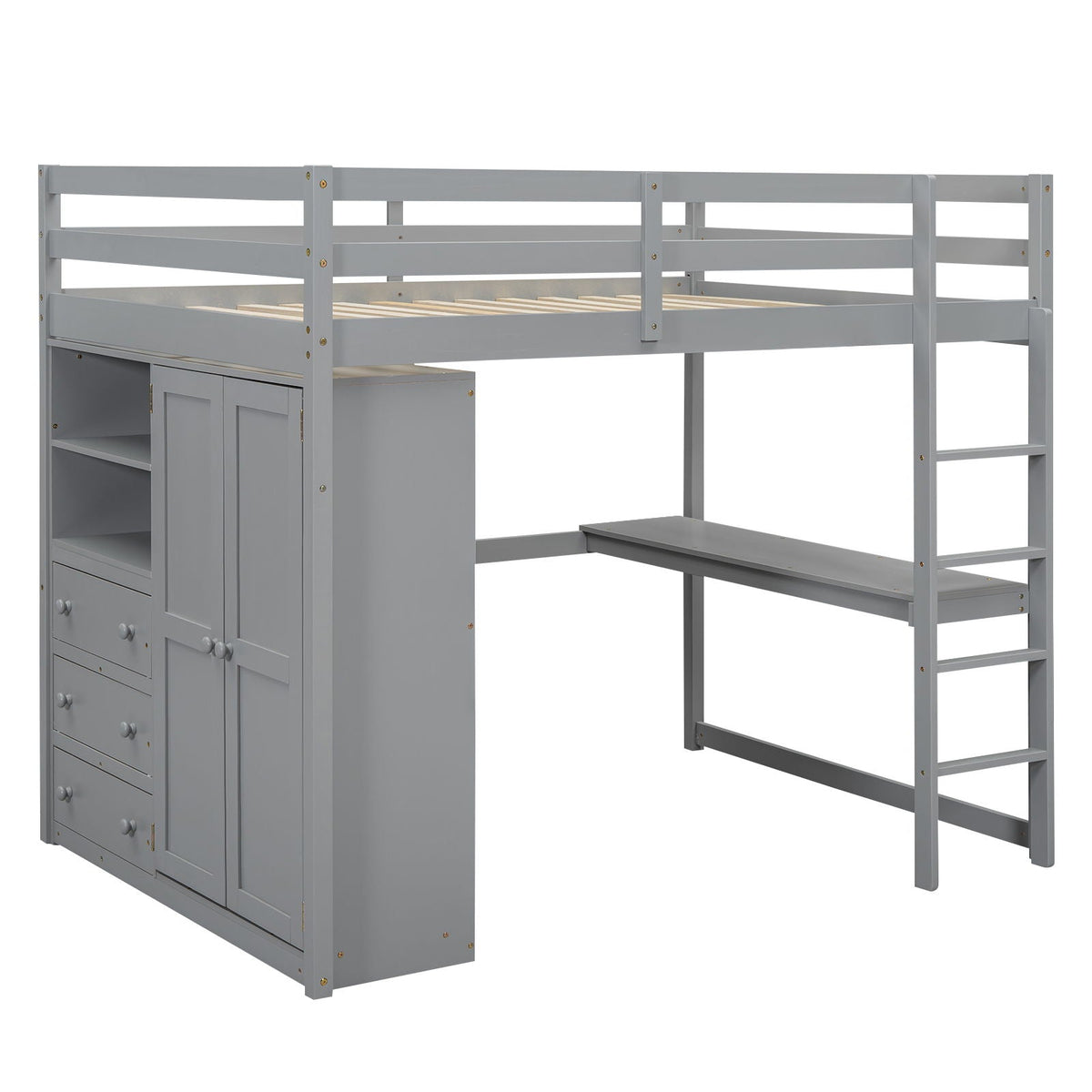 Loft Bed With Built In Wardrobe, Shelves And Drawers