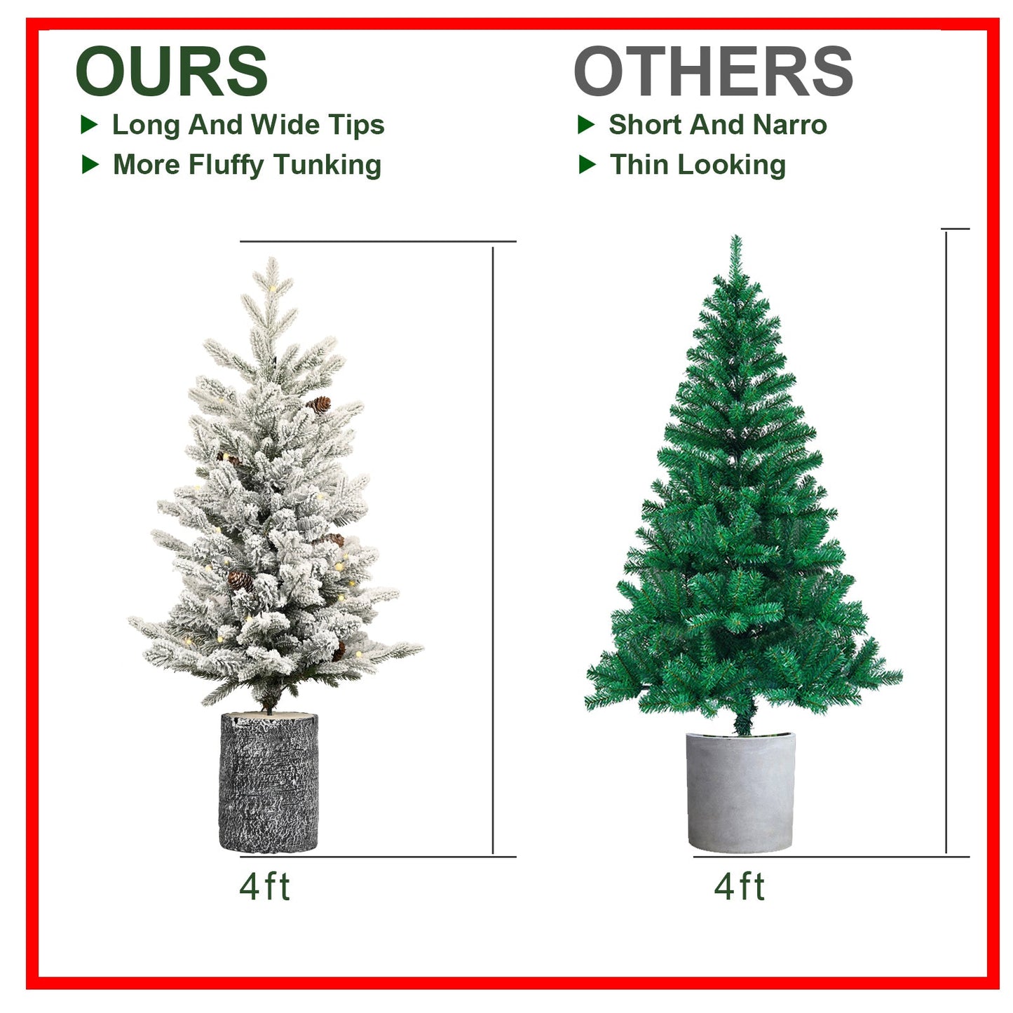4.5FT Flocked Christmas Tree with Pot Base and LED Lights