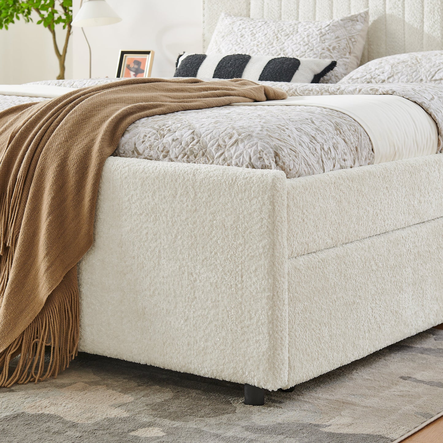 Queen Size Vertical Channel Tufted Upholstered Bed with Storage and Trundle