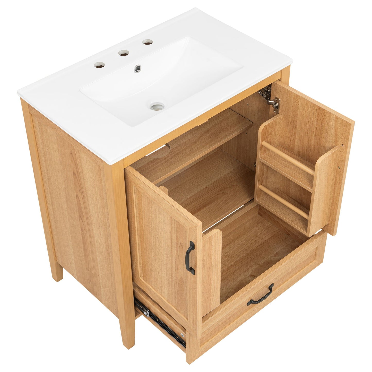 Elegant Fluted Bathroom Vanity With Sink, Soft Close Doors & Drawer