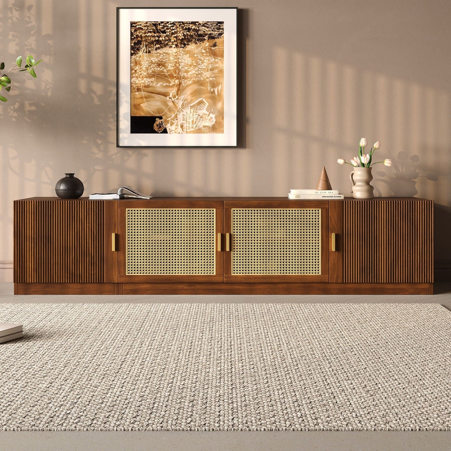 TV Stand, Media Console With Adjustable Shelves - Walnut