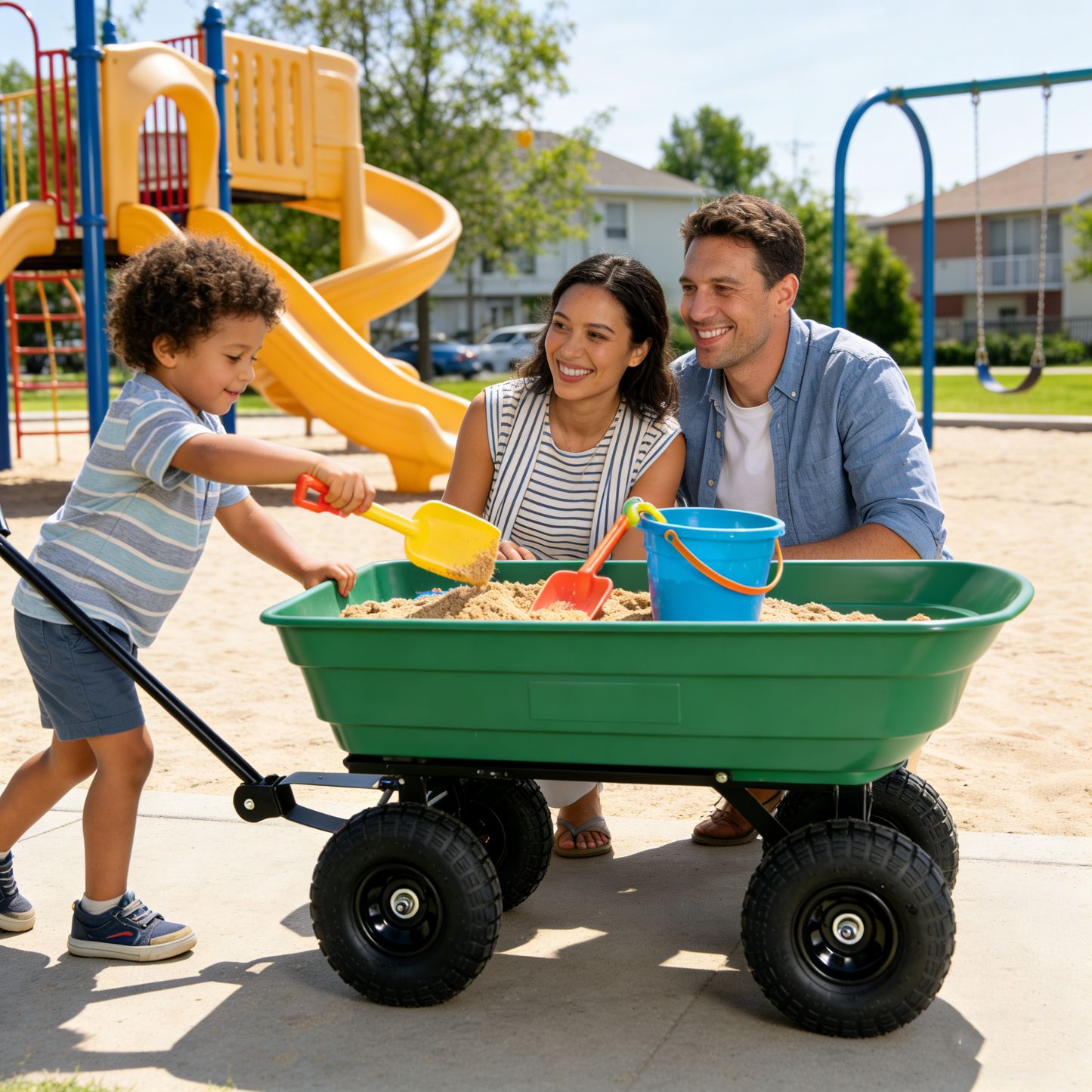 Folding Poly Garden Dump Truck with Steel Frame and Pneumatic Tires