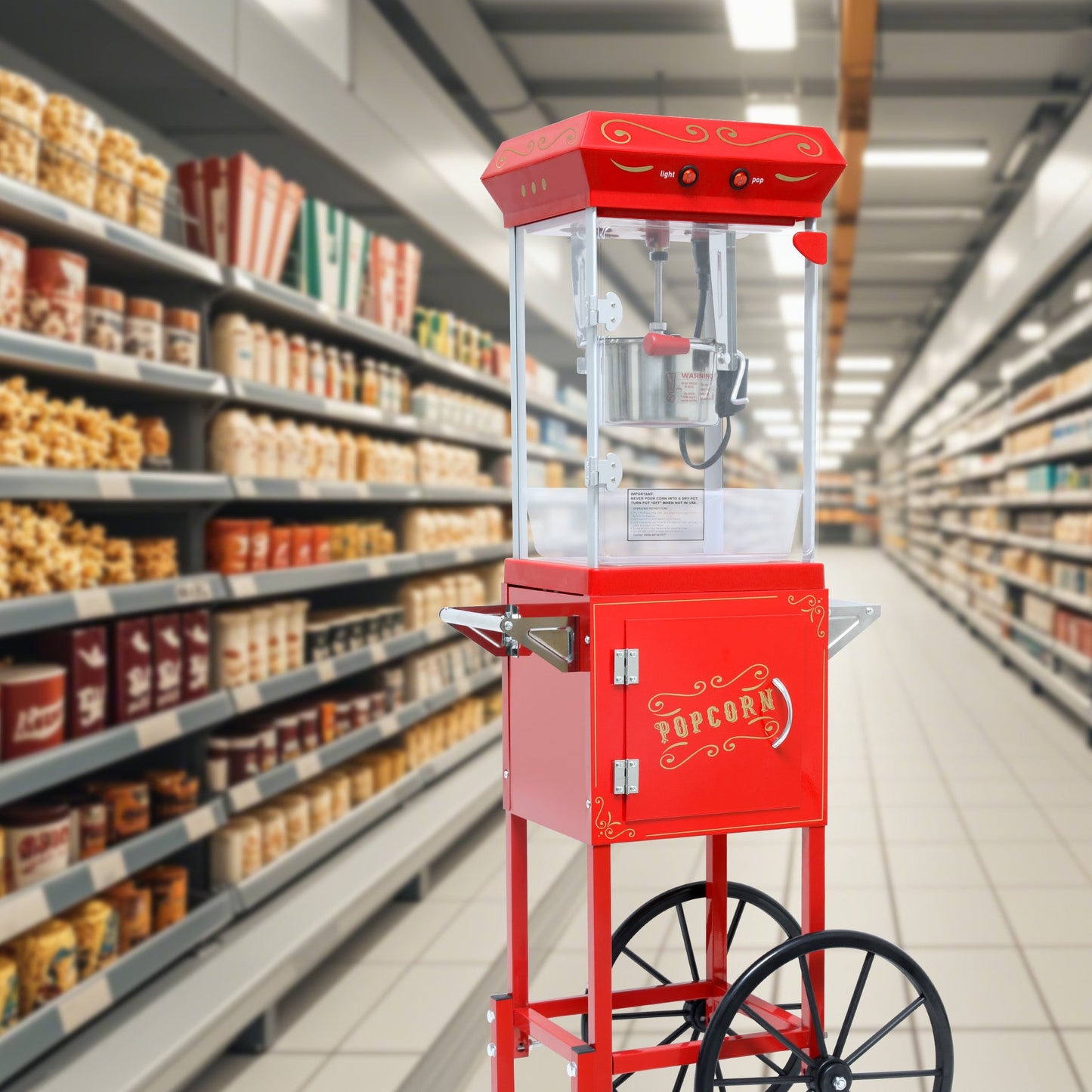 Popcorn Machine with Cart, 6 Oz Stainless Steel Pot