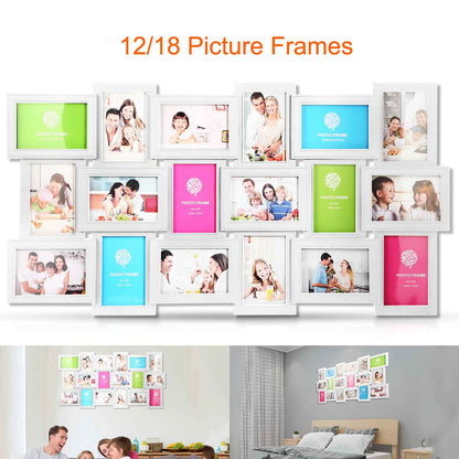 12/18 Pictures Frames Collage for Photos in 4" x 6" Glass Protection Display Wall Mounting Gallery Home Decor Kit