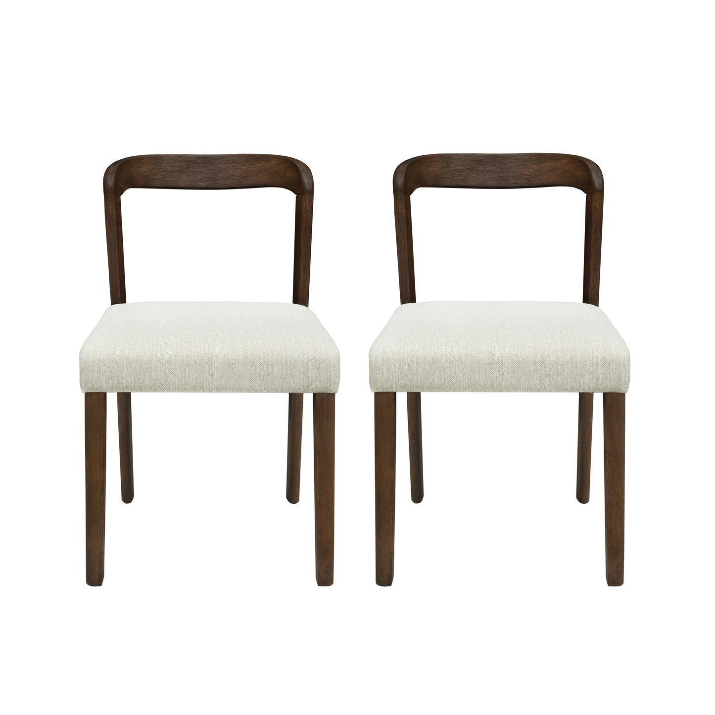 Solid Rubber Wood Dining Chairs (Walnut + Beige) Set of 2