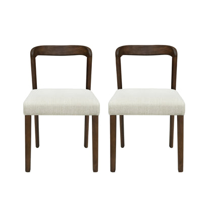 Solid Rubber Wood Dining Chairs (Walnut + Beige) Set of 2