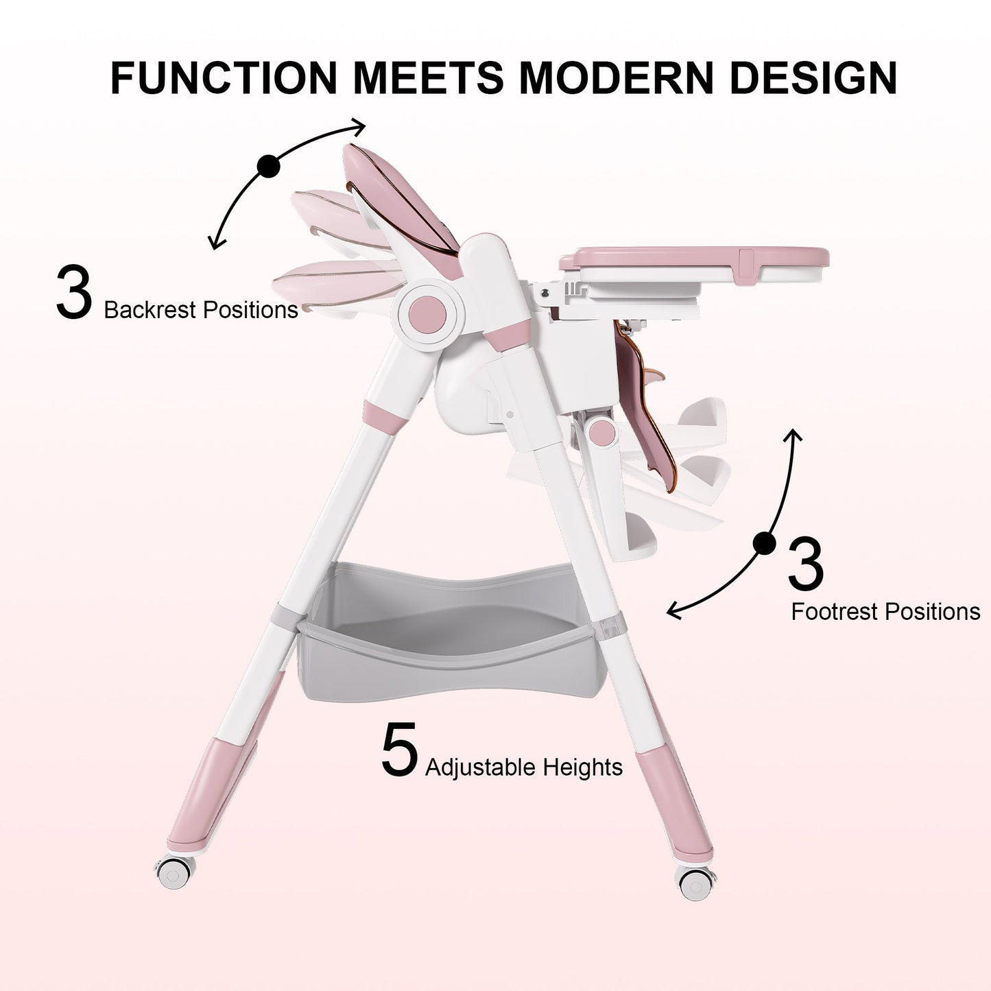 Adjustable Baby High Chair 0-6 Years – Portable Infant Feeding Seat (Pink)