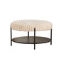 Modern Upholstered Round Ottoman Coffee Table With Storage Shelf