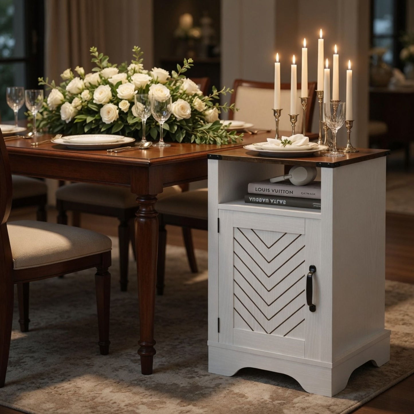 Farmhouse Nightstand With Charging Station & Storage