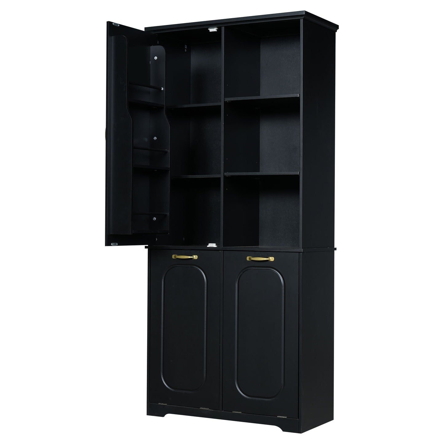Freestanding Tall Storage Cabinet With 2 Tilt-Out Hampers