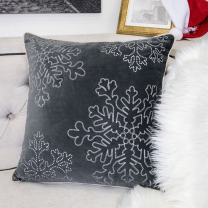 Gray Velvet Holiday Throw Pillow 20x20
